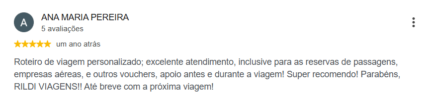 Avaliação de cliente no Google — Rildi Viagens